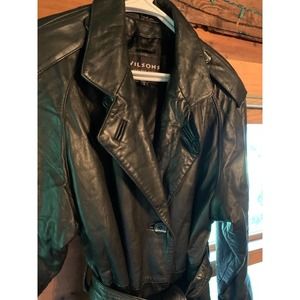Rare, Vintage Black Wilson Thinsulate Belted Trench Leather Jacket. Men's SMALL